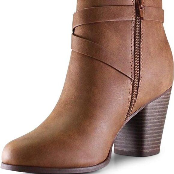 Women's Almond Toe High Chunky Block Stacked Heels Ankle Booties Boots - Picture 1 of 13